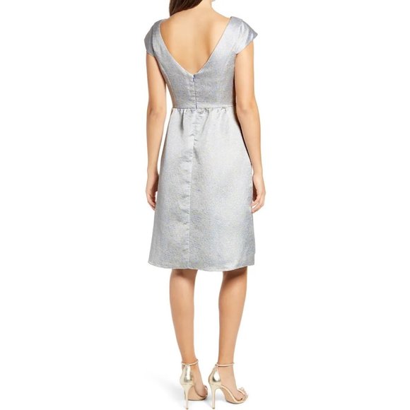 NWT Dessy Collection Bateau Neck Cap Sleeve Cocktail Dress Cloudy Gold 4 - Picture 3 of 13